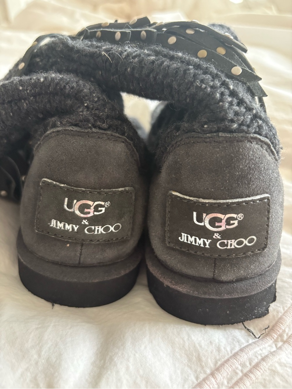 UGG x Jimmy Choo Cable Knit Studded Suede Boots